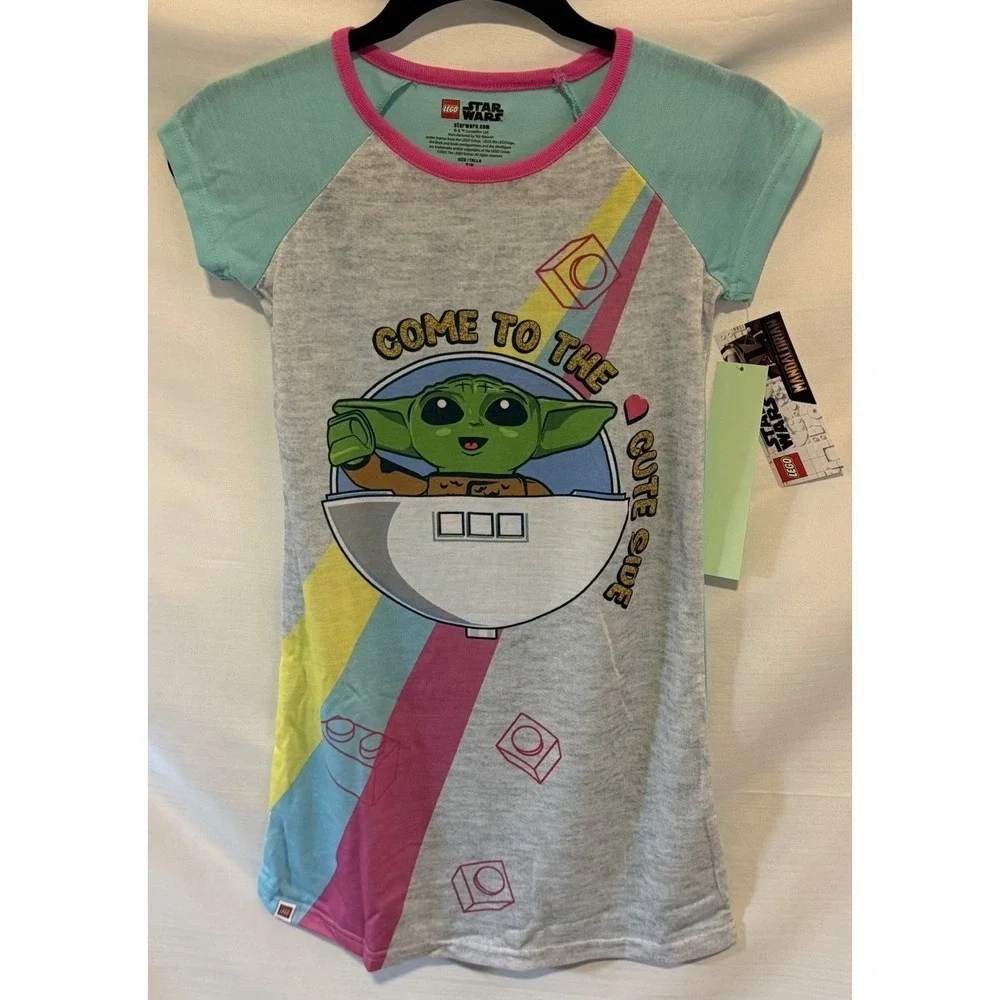 LEGO Star Wars Girls Grogu Raglan Crew Neck Cotton Graphic Pajama Nightgown NWT